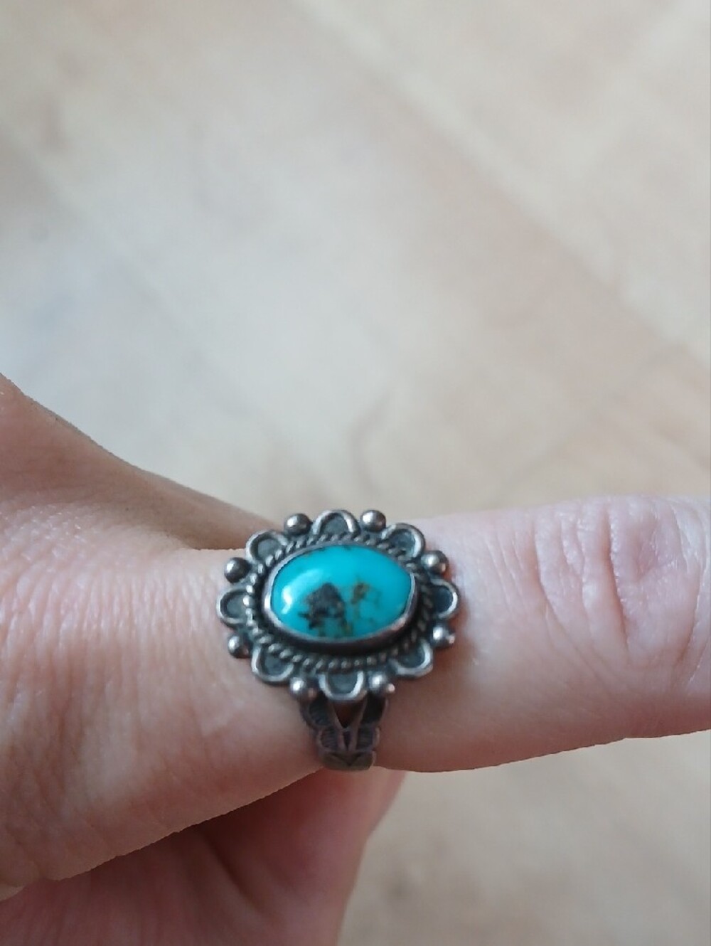 Sterling Turquoise Oval Statement Ring AS IS